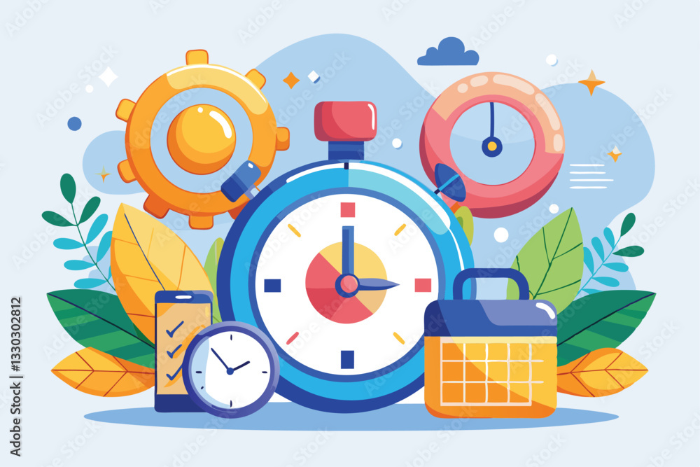 Poster a lively mix of timers, gears, and checklists highlights the importance of effective deadline manage