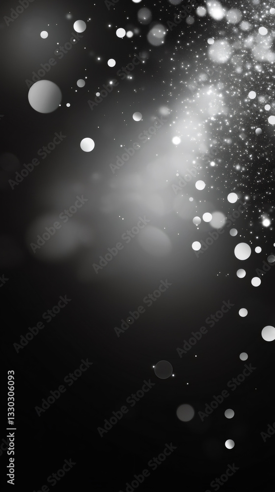 Poster Abstract silver particles floating on a dark background, creating a beautiful bokeh effect, perfect for festive and celebratory designs