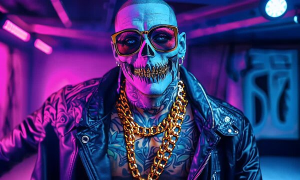 A Psychedelic Thugged Out Goon Standing Directly in The Center Of A High End Luxury Model Photo Shoot Studio