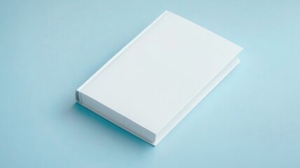 Blank white book on light blue background