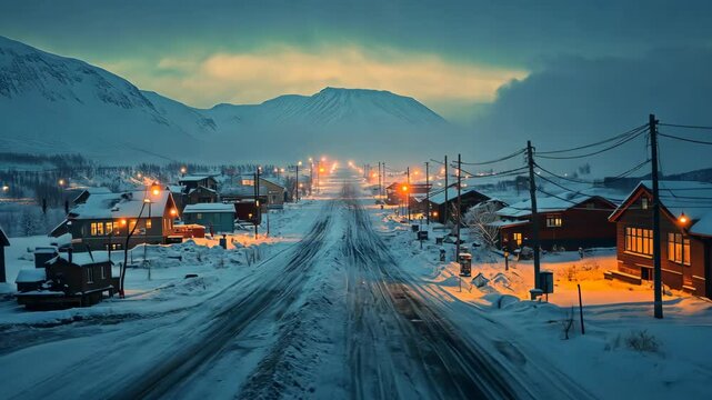 Arctic Village at Twilight: A Serene Winter Scene
