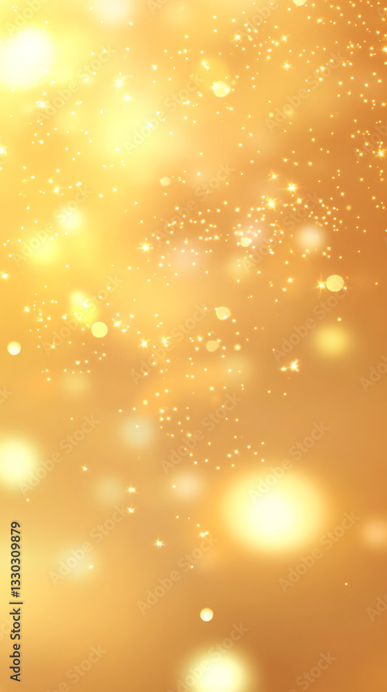 Poster Shimmering golden bokeh lights and sparkling particles illuminating luxurious festive background with elegant glowing texture