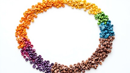Fototapeta premium top view of bright multicolored breakfast cereal