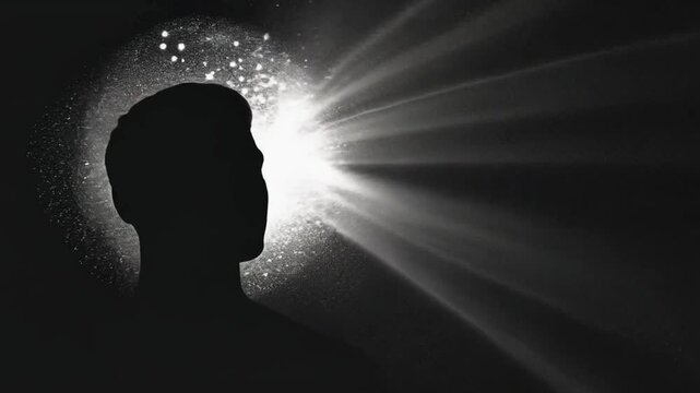 Schwarz-wei&szlig; Kopf mit Lichtstrahlen