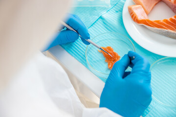laboratory testing of different food products. Selective focus.