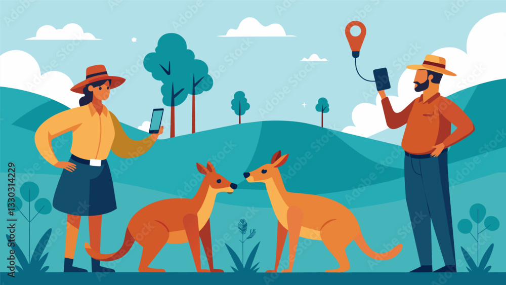 Poster conservationists use data gathered from radio collars on kangaroos to monitor their population growt