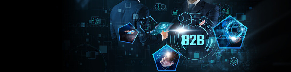 B2B Concept: Collaboration, partnership, innovation, scalability, market expansion, strategic alliances, and efficiency on global business network.