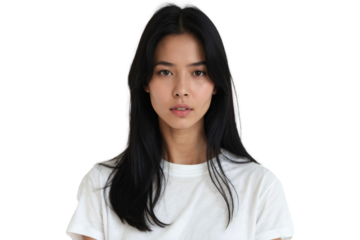 Portrait of a young woman  in White Shirt, isolated on transparent background