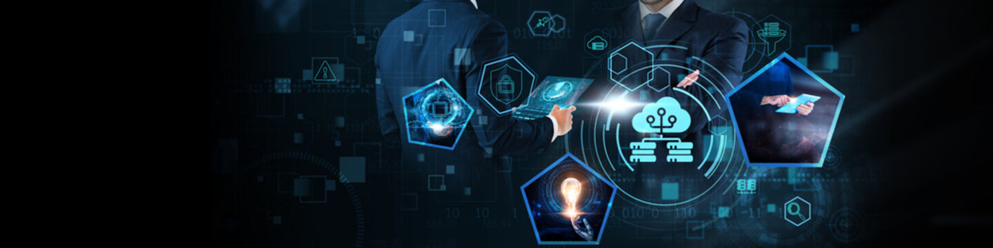Big Data Concept: Data analytics, machine learning, predictive modeling, real-time processing, cloud computing, data visualization, and business intelligence on global business network.
