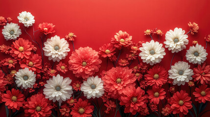 A striking red floral background that radiates luxury and sophistication. Ideal for wedding invitations, event decor, or romantic promotional materials. floral bright red background for text, print, 