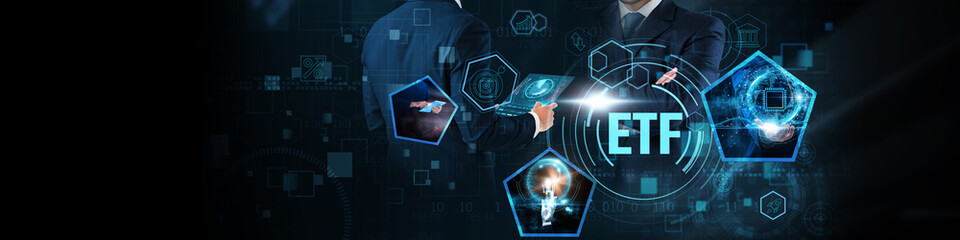 ETF Concept: Investment diversification, asset management, stock market, portfolio strategy, financial growth, risk management, and trading opportunities on global business network.