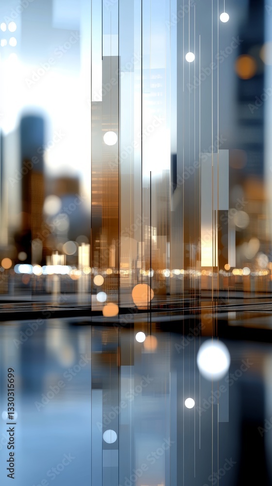 Poster modern city skyline represented through abstract design showcasing sharp lines and illuminated detai