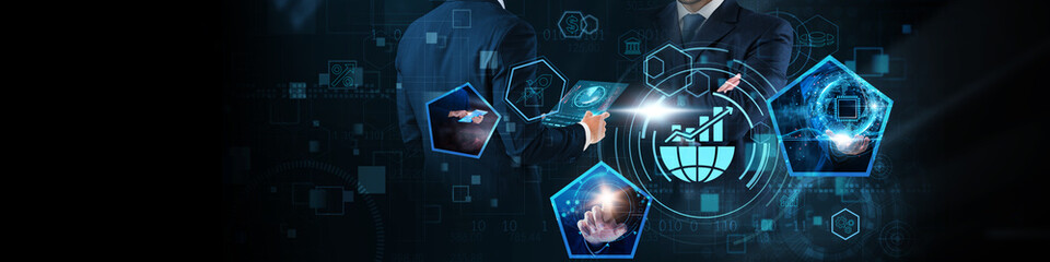 Fototapeta premium Investment Concept: Financial growth, risk management, asset allocation, portfolio diversification, market analysis, return on investment, and wealth management on global business network.
