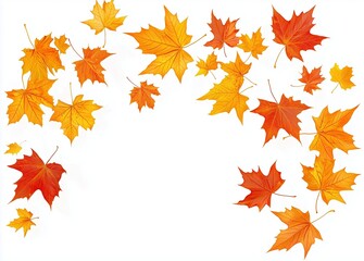 Colorful autumn maple leaves frame on white background with copy space