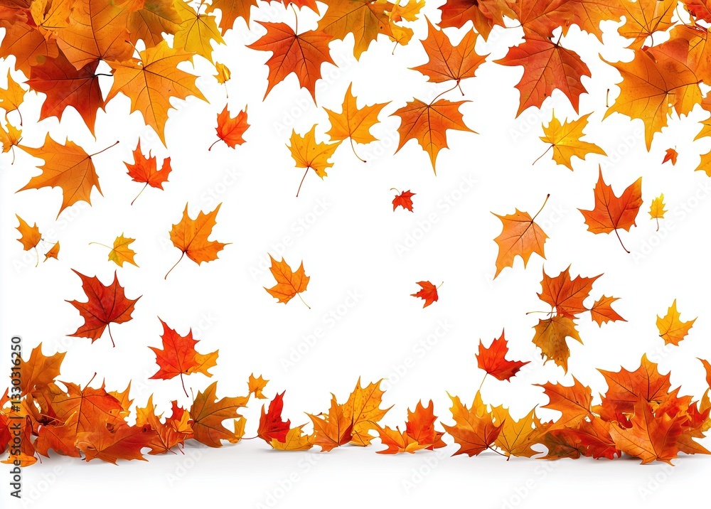 Poster autumn maple leaves falling on white background with clipping path
