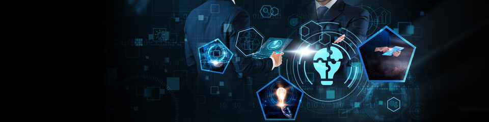 Solutions concept: Innovation, efficiency, automation, scalability, security, integration, and...