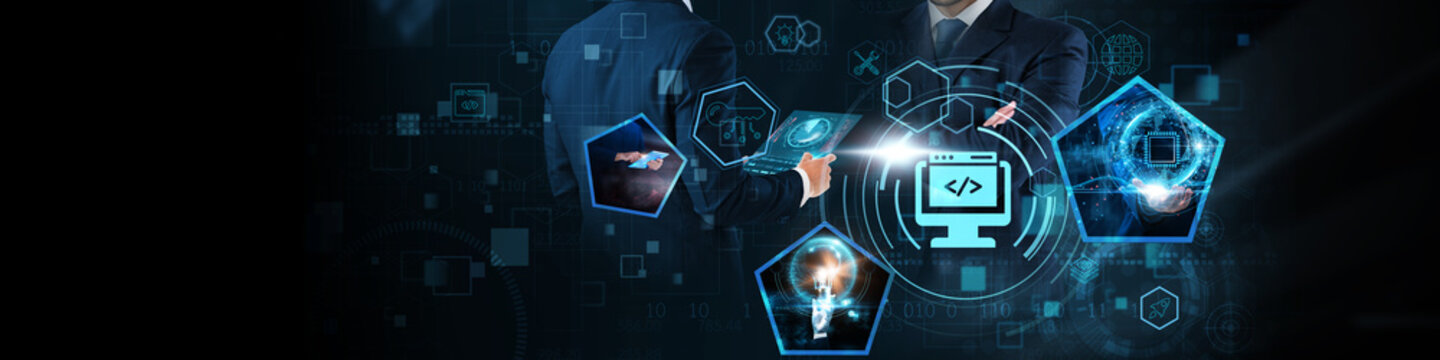 Web Development Concept: Design, coding, functionality, user experience, responsiveness, content management, and security on global business network.