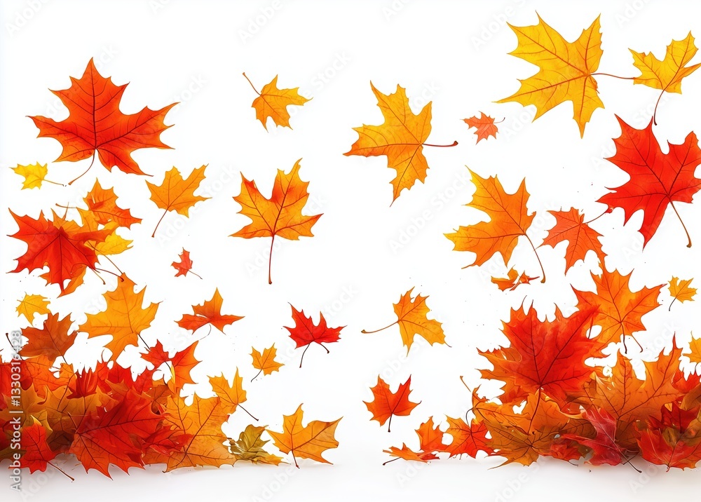 Poster autumn maple leaves falling on white background with clipping path