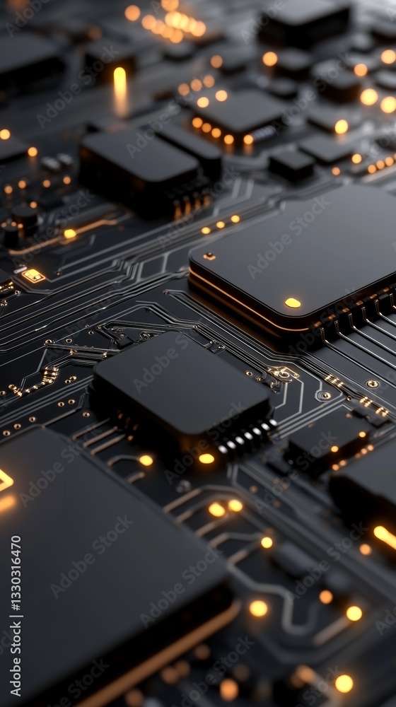 Aufkleber exploration of futuristic technology with intricate circuit patterns and glowing nodes, illustrating