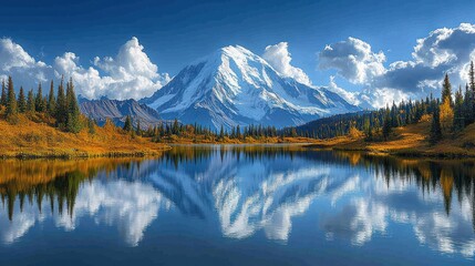 Majestic Mountain Lake Reflection Panorama