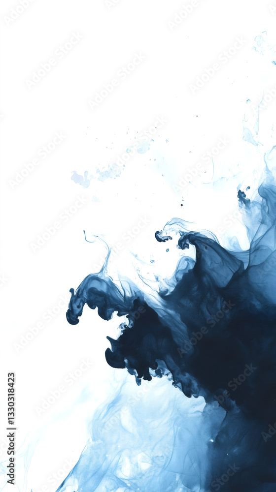 Fototapete Blue ink is creating abstract shapes while dissolving in water, perfect for backgrounds and creative projects
