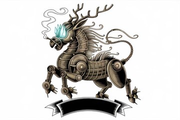 Steampunk robotic deer with glowing eyes and intricate mechanical design