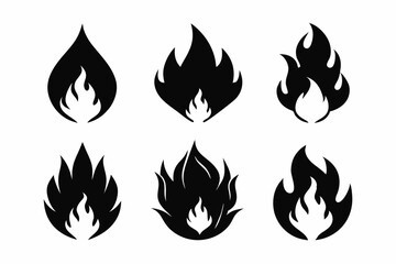 fire icon set line art silhouette vector illustration