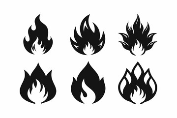 fire icon set line art silhouette vector illustration