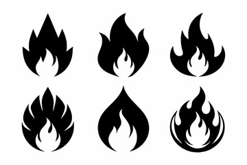 fire icon set line art silhouette vector illustration