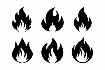 fire icon set line art silhouette vector illustration