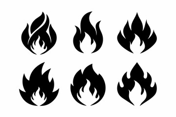 fire icon set line art silhouette vector illustration
