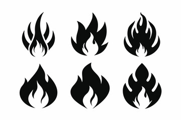 fire icon set line art silhouette vector illustration