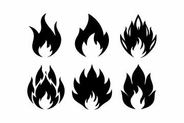 fire icon set line art silhouette vector illustration