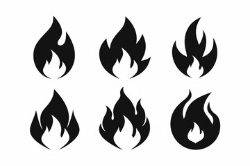 fire icon set line art silhouette vector illustration