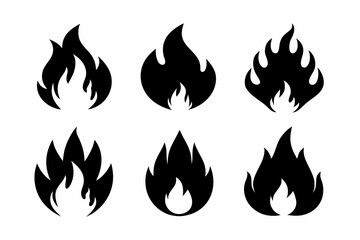 fire icon set line art silhouette vector illustration