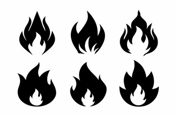 fire icon set line art silhouette vector illustration