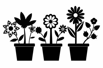 flower in a pot icon set line art silhouette vector illustration