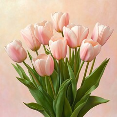 Fototapeta premium Elegant Pink Tulips in Bloom against a Soft Pastel Background