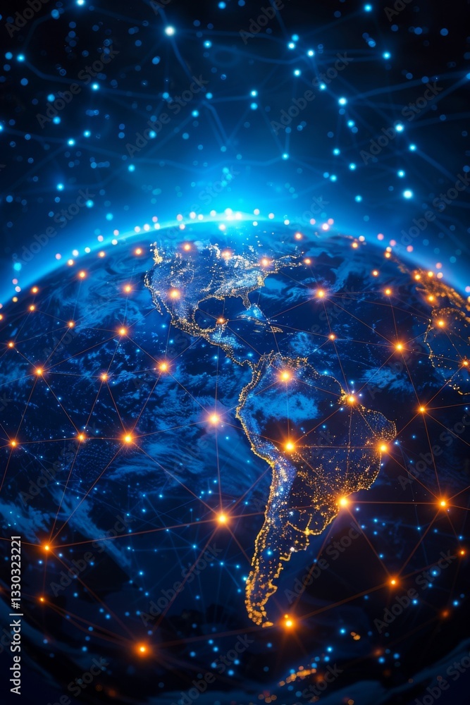 Poster global digital networking infographic. big data. network connection. artificial intelligence technol