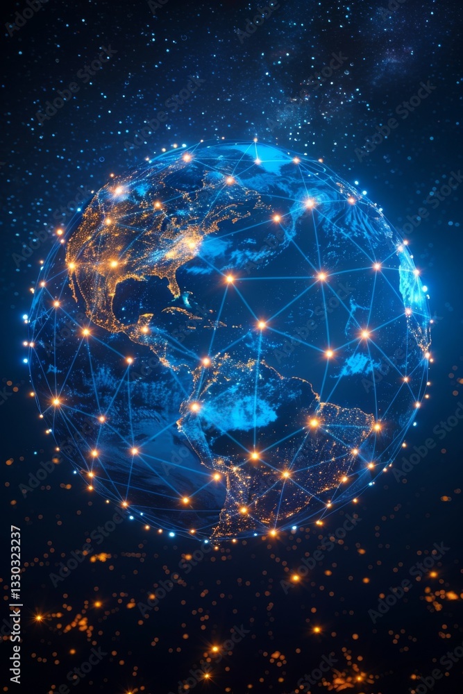 Poster global digital networking infographic. big data. network connection. artificial intelligence technol