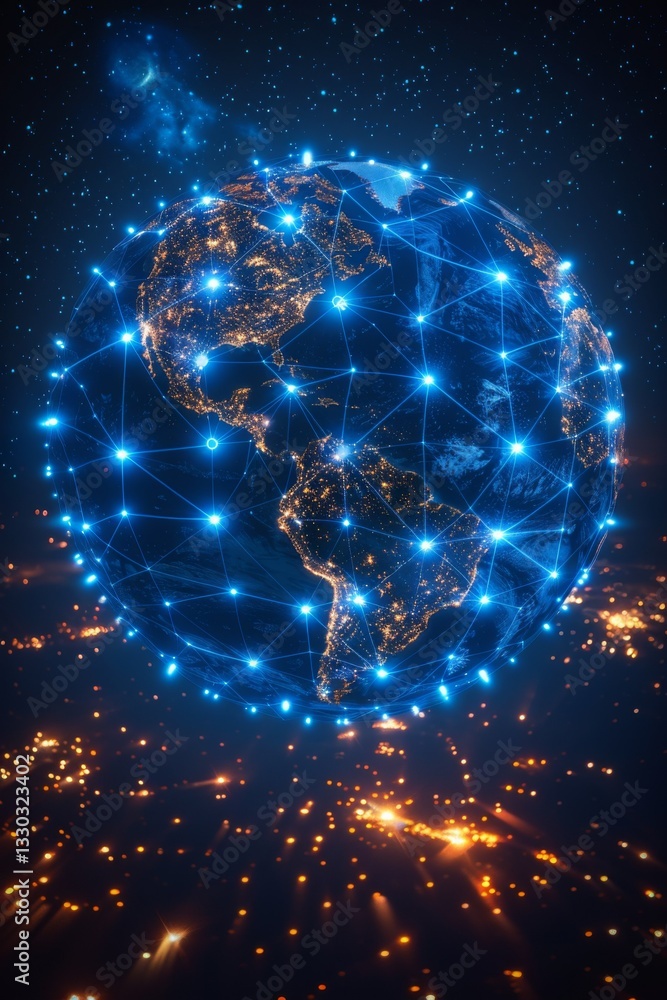 Poster global digital networking infographic. big data. network connection. artificial intelligence technol