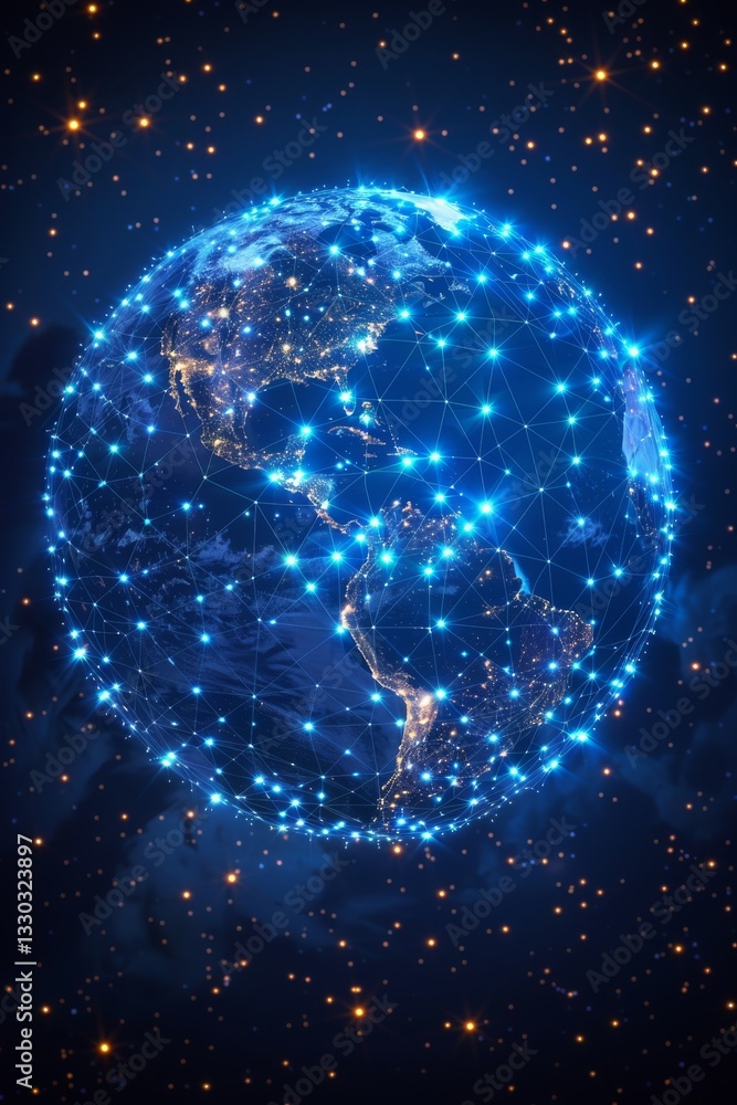Poster global digital networking infographic. big data. network connection. artificial intelligence technol