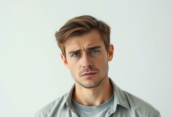 Obraz premium Photorealistic natural light male portrait with cold-colored pastel background