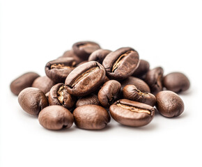 Light roast organic arabica coffee beans isolated on a white background