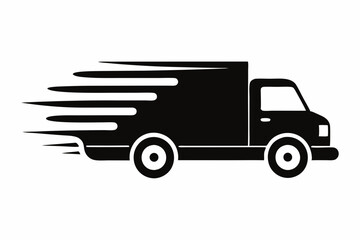 fast moving shipping delivery truck line art silhouette vector illustration