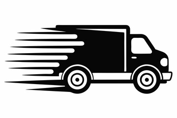 fast moving shipping delivery truck line art silhouette vector illustration