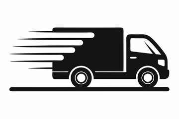 fast moving shipping delivery truck line art silhouette vector illustration