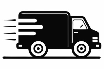 fast moving shipping delivery truck line art silhouette vector illustration