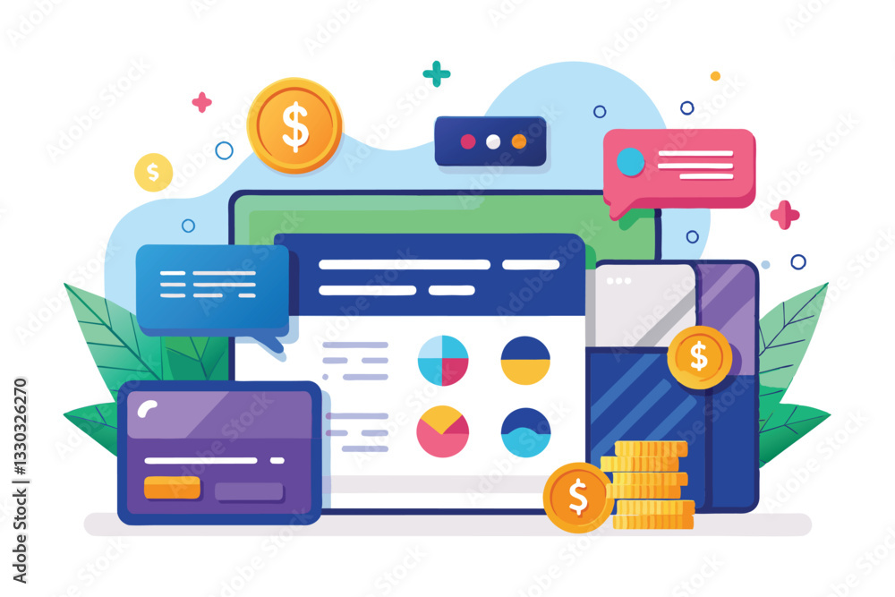Poster a digital interface reveals a customizable credit top-up process with colorful visuals and currency 