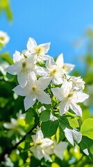 Obraz premium Beautiful White Flowers Blooming Against a Clear Blue Sky
